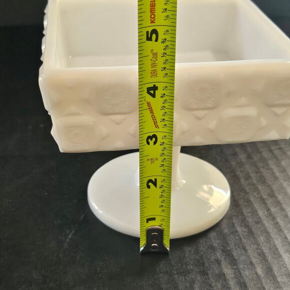 Westmoreland "Old Quilt" Square Milk Glass Pedestal Compote - Picture 8 of 9